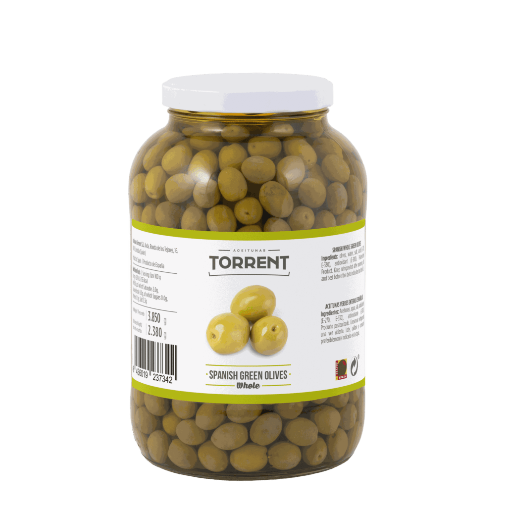 envase de aceitunas con formato galón