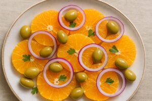 ensalada de naranjas, cebolla y aceitunas