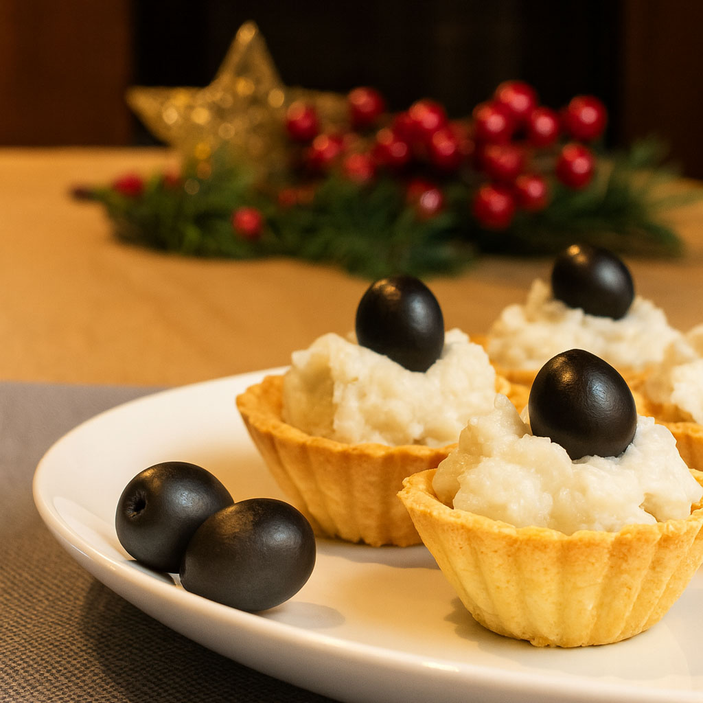 tartaletas navideñas de brandada de bacalao y aceitunas