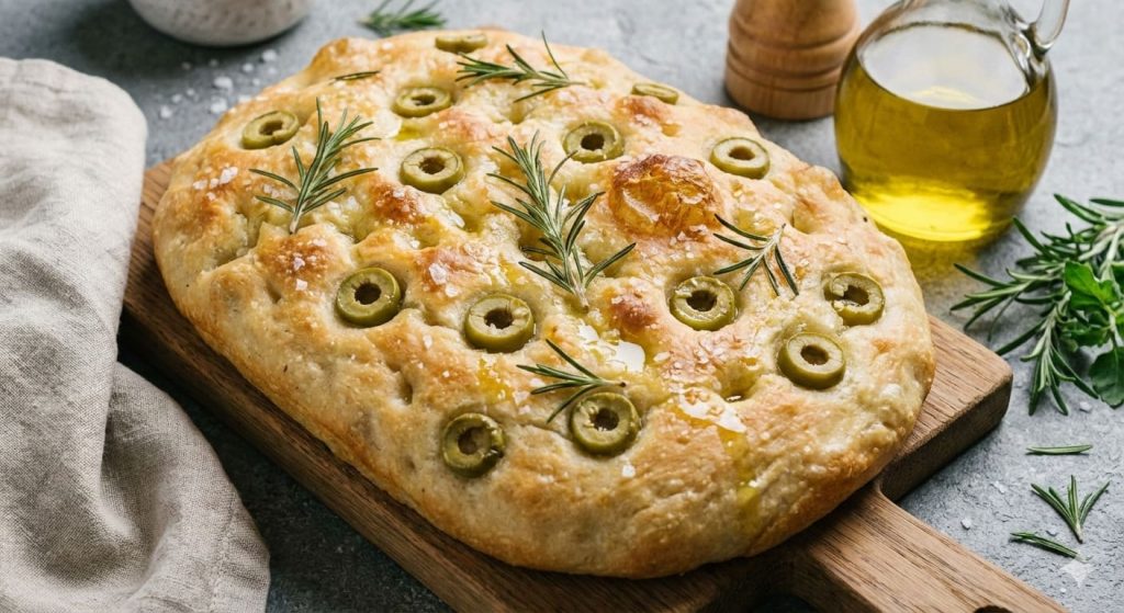 pan rústico focaccia de aceitunas